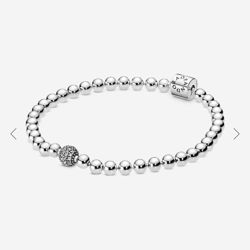 PANDORA SS925 Beaded Bracelet, Pave Accent, Size 6.7”/17cm, NWT! ID 598342CZ-17. - Picture 5 of 11